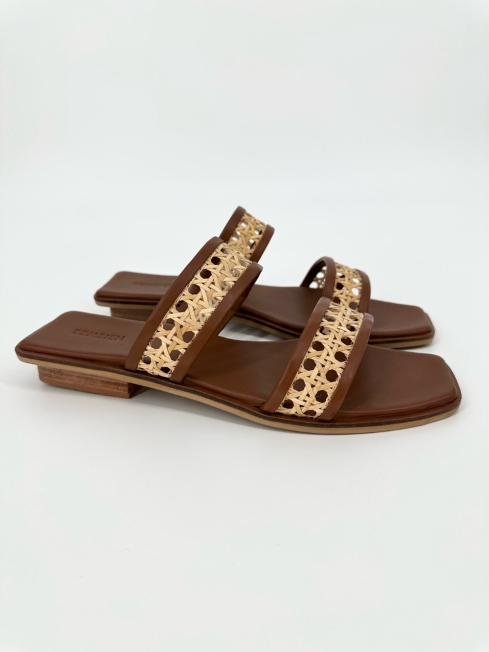 Bembien Paloma Leather-Trimmed Rattan Slides Flats Sandals
